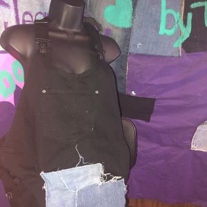 Black Overalls w/ light denim patches